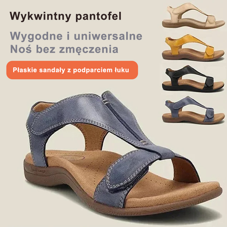 Płaskie sandały z masażem łuku Sandały plażowe na rzepy