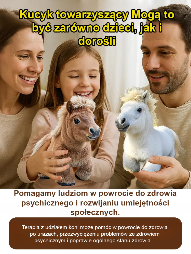 Robot pluszowy kucyk 🐴 Realistyczny design, prawdziwe końskie futro, miękki w dotyku.