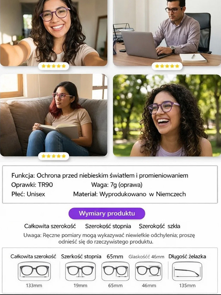 Inteligentne okulary dwuogniskowe z filtrem niebieskiego światła, odmładzające wygląd