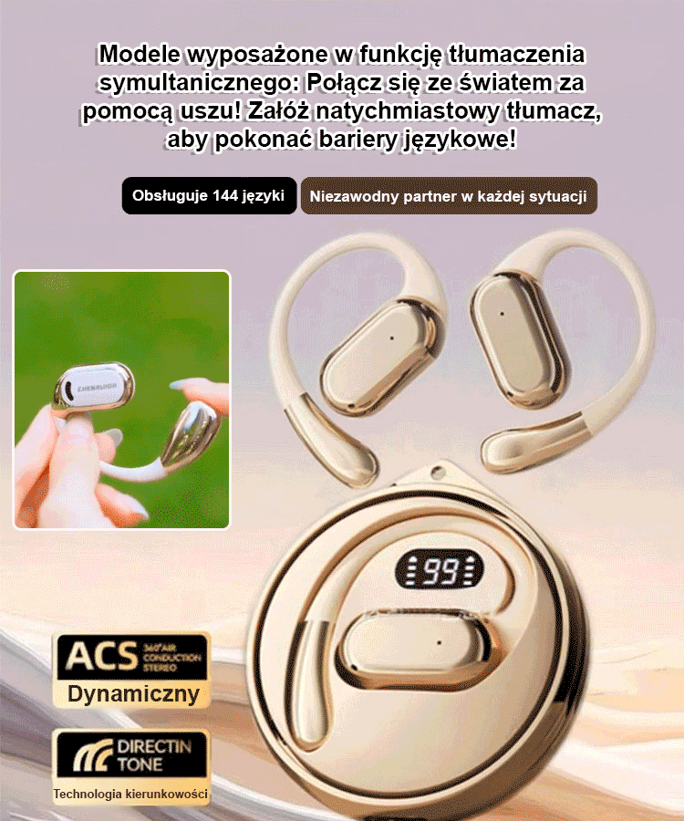【Przetłumacz na 144 języki】🎧 Inteligentny zestaw słuchawkowy do tłumaczenia