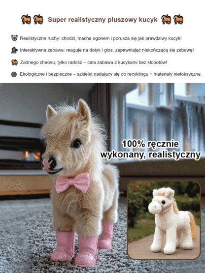 Robot pluszowy kucyk 🐴 Realistyczny design, prawdziwe końskie futro, miękki w dotyku.