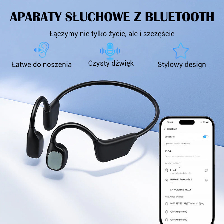 【A tiszta hallás világa】Słuchawki Bluetooth z przewodnictwem kostnym jako aparat słuchowy