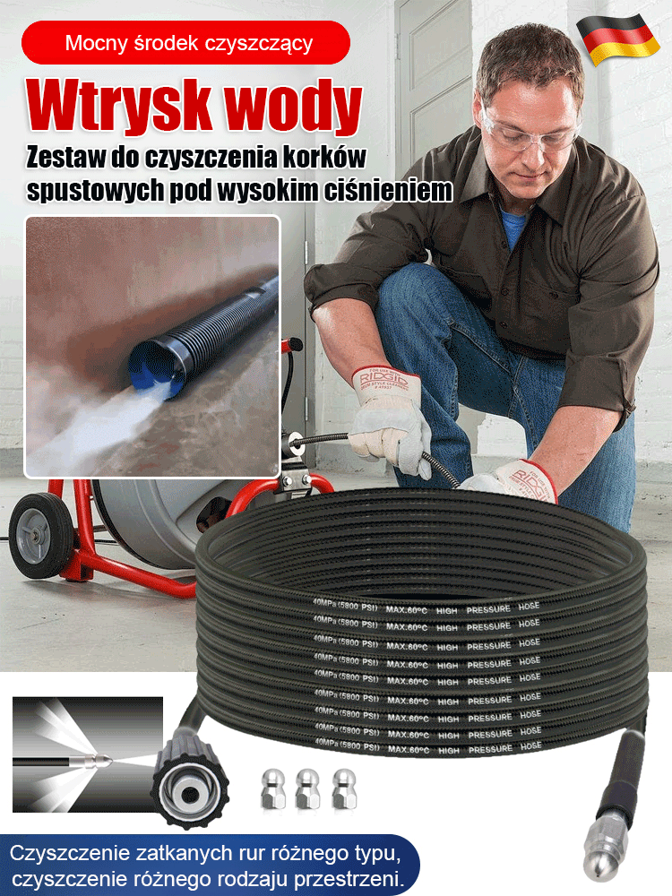 🚀 [Narzędzie do udrażniania rur wysokociśnieniowych | 10-metrowy wąż automatyczny | Łatwe udrażnianie zatkanych odpływów]💦