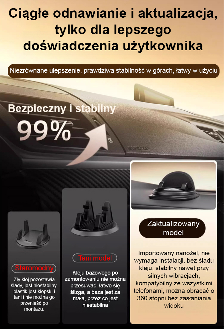 360-stopniowy obrotowy uchwyt samochodowy zapobiegający wstrząsom