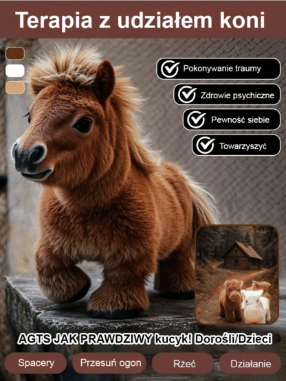 Robot pluszowy kucyk 🐴 Realistyczny design, prawdziwe końskie futro, miękki w dotyku.
