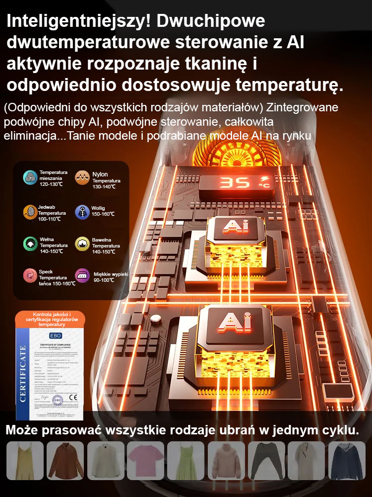 【Rozpoznawanie tkanin AI】💁Ręczne żelazko parowe do usuwania zagnieceń w 1 sekundę ✨Ubrania wyglądają jak nowe, schludne i świeże!