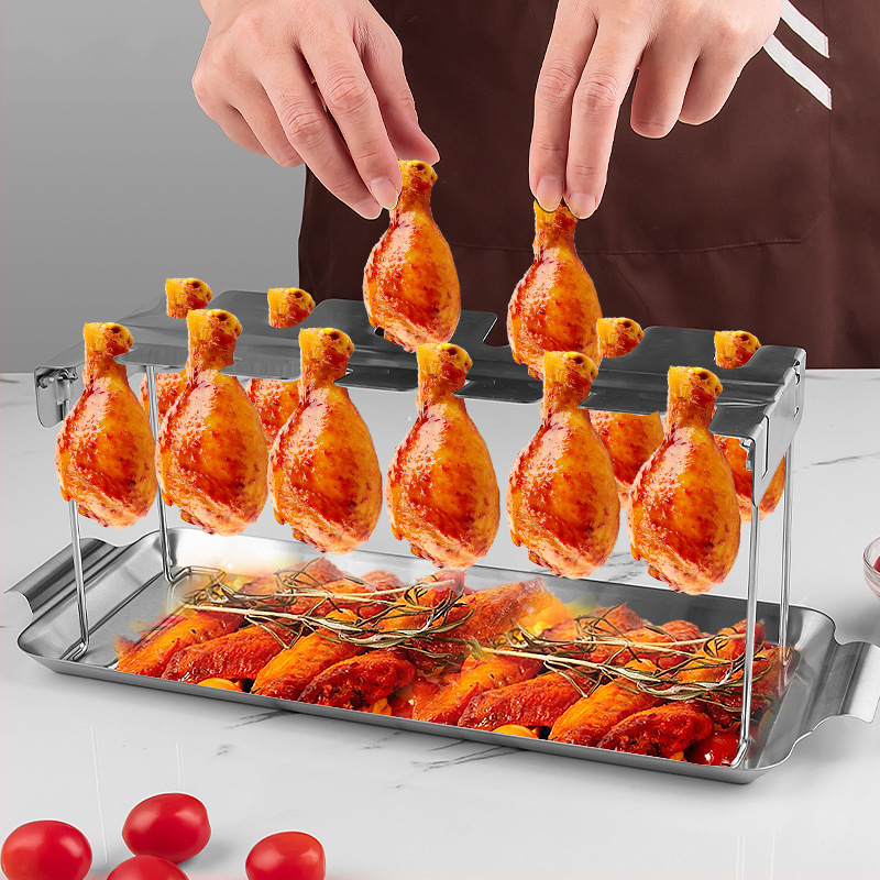 New stainless steel folding grilled chicken leg rack for home and commercial outdoor carrying chassis grilled chicken rack