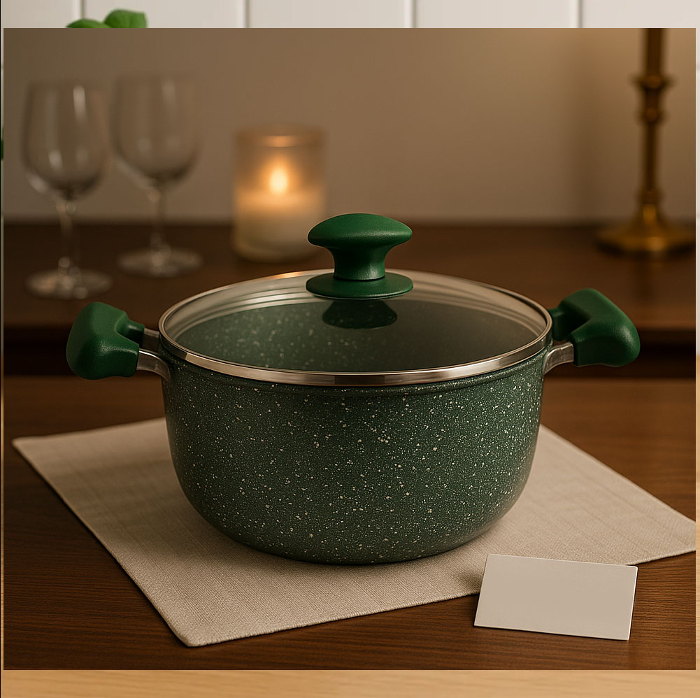 Prestige Premium Non-Stick Marble Casserole Pot with Glass Lid – Heavy Duty Cooking Pan