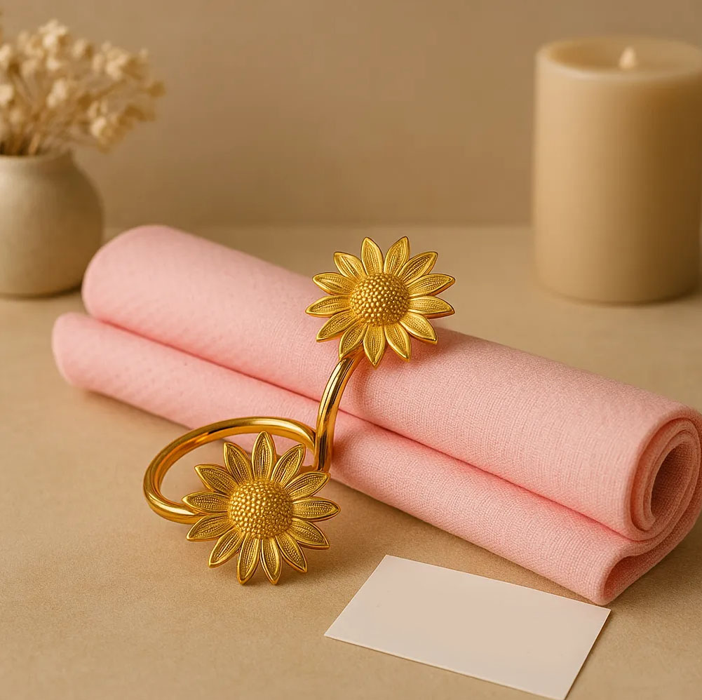 Golden Sunflower Napkin Ring – Luxury Table Decoration for Dining & Events