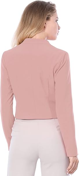 Women's Work Office Suit Collarless Casual Cropped Blazer Jacket