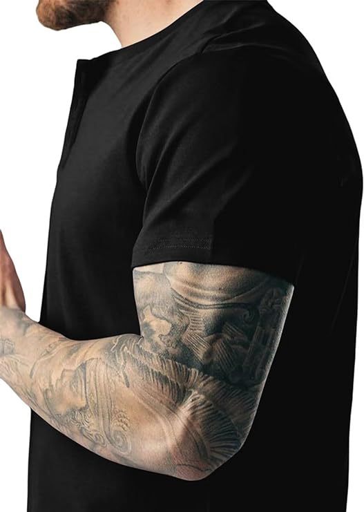 Mens Henley Shirts Short Sleeve Casual Summer T Shirts Muscle Slim Fit Workout Shirt
