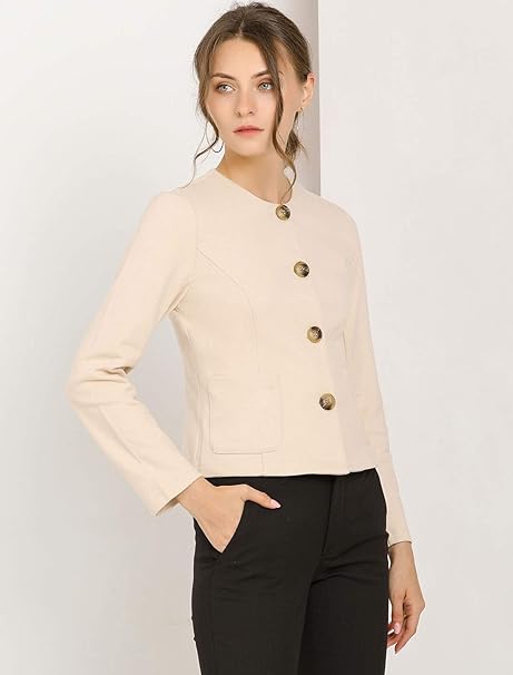 Women's Fall Casual Jacket Elegant Button Front Work Office Blazer