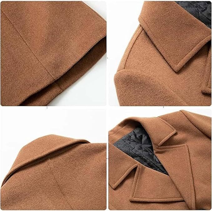 Men's Woolen Trench Coat Regular Fit Double Breasted Wool Blend Jacket Winter Pea Coat Businesss Overcoat