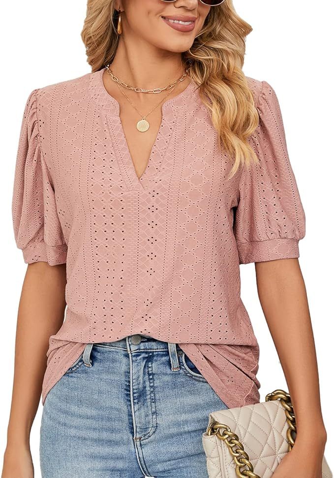 Womens Summer Tops, V Neck Ruffle Sleeve Blouses, Short Sleeve Casual Tops T-Shirts