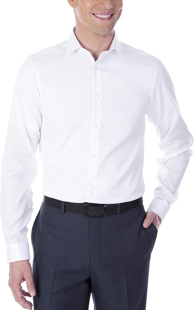 Men's Dress Shirt Slim Fit Non Iron Herringbone Spread Collar