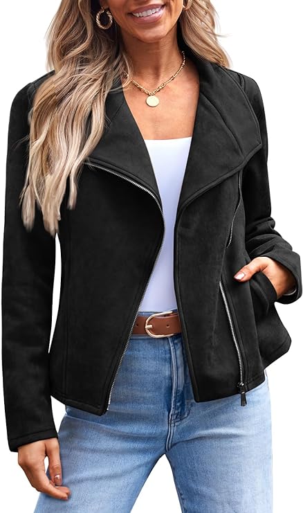 Womens Faux Leather Jackets Suede Fall Fashion  Outfits Winter Clothes Open Front Cropped Coat Outwear