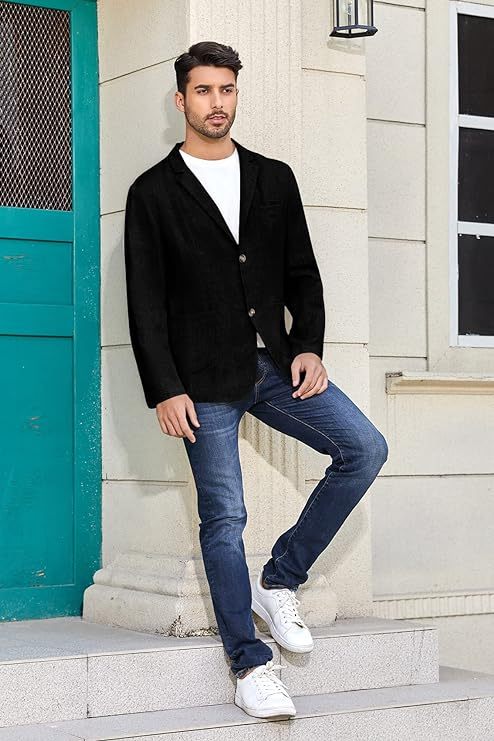 Mens Casual Suit Blazer Jackets Linen Lightweight Loose Fit Fashion Sports Coats
