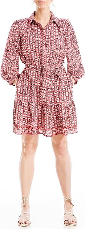 Women's Long Sleeve Collared Short Tiered Dress