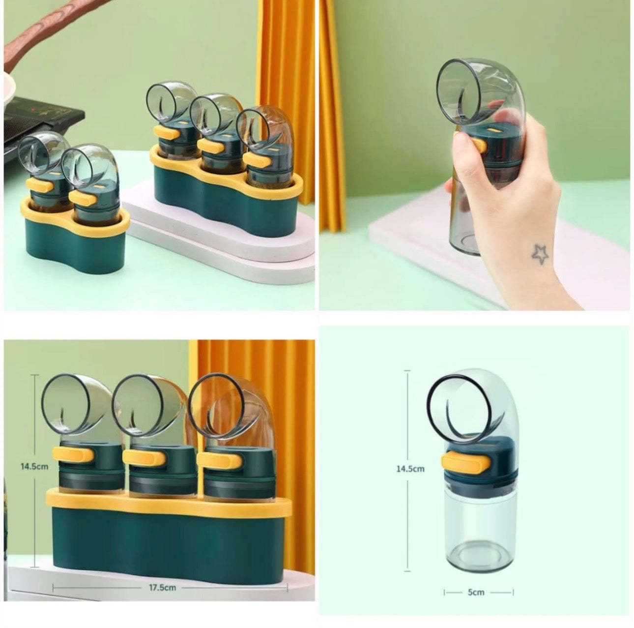 3-in-1 Compact Seasoning Dispenser Set – Rotating Spice Containers with Airtight Lids