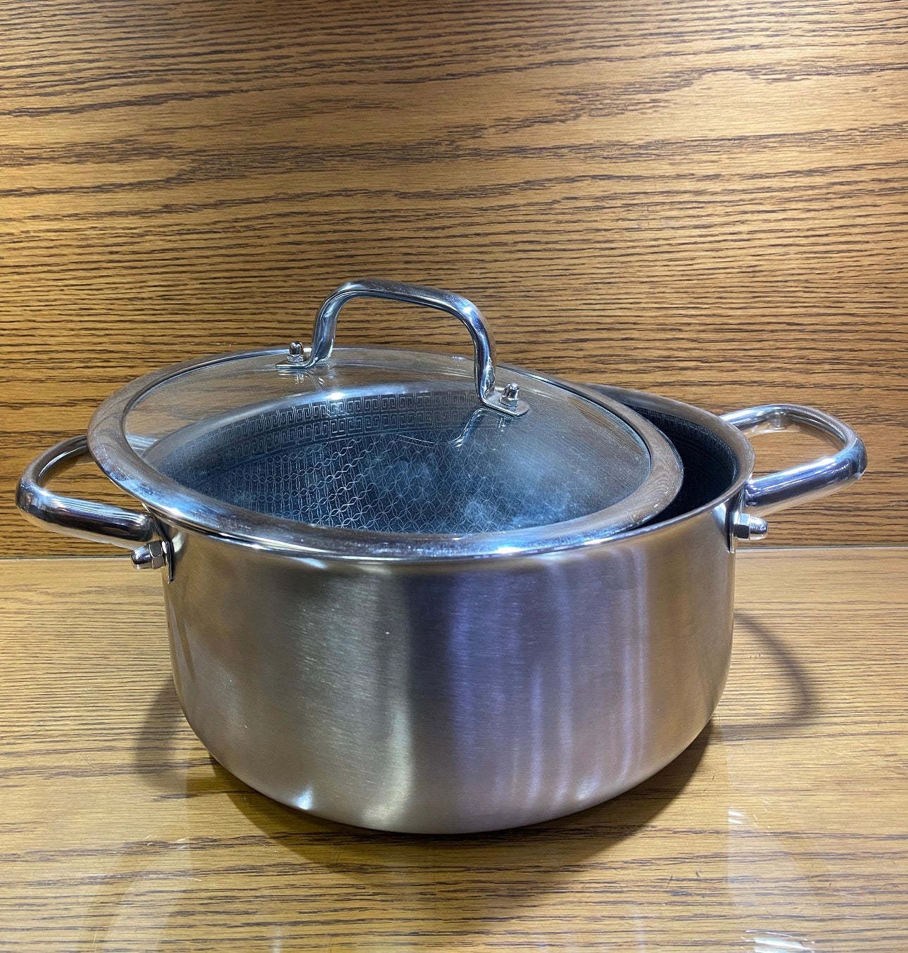 Premium Stainless Steel Cooking Pot with Glass Lid – Honeycomb Non-Stick Coating Deep Stockpot for Everyday Cooking