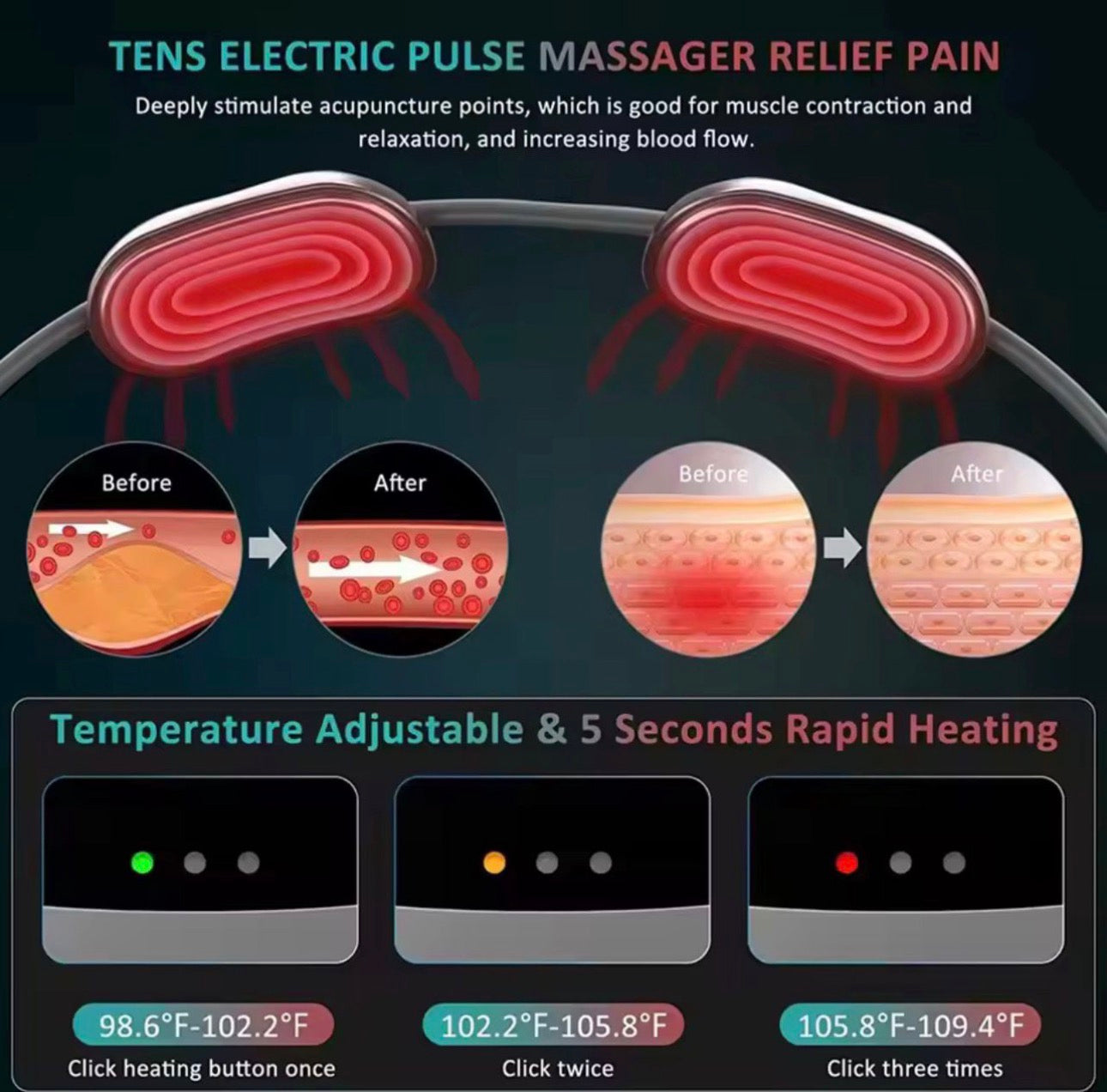 Smart Electric Neck Massager with Heat Therapy & Adjustable Intensity – Relaxation and Pain Relief Device
