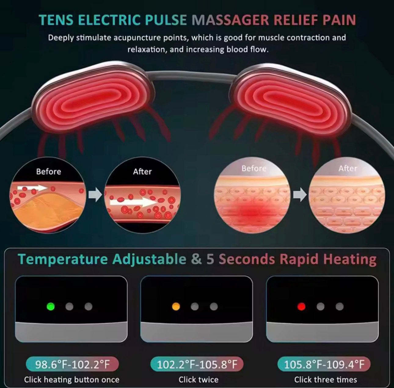 Smart Electric Neck Massager with Heat Therapy & Adjustable Intensity – Relaxation and Pain Relief Device