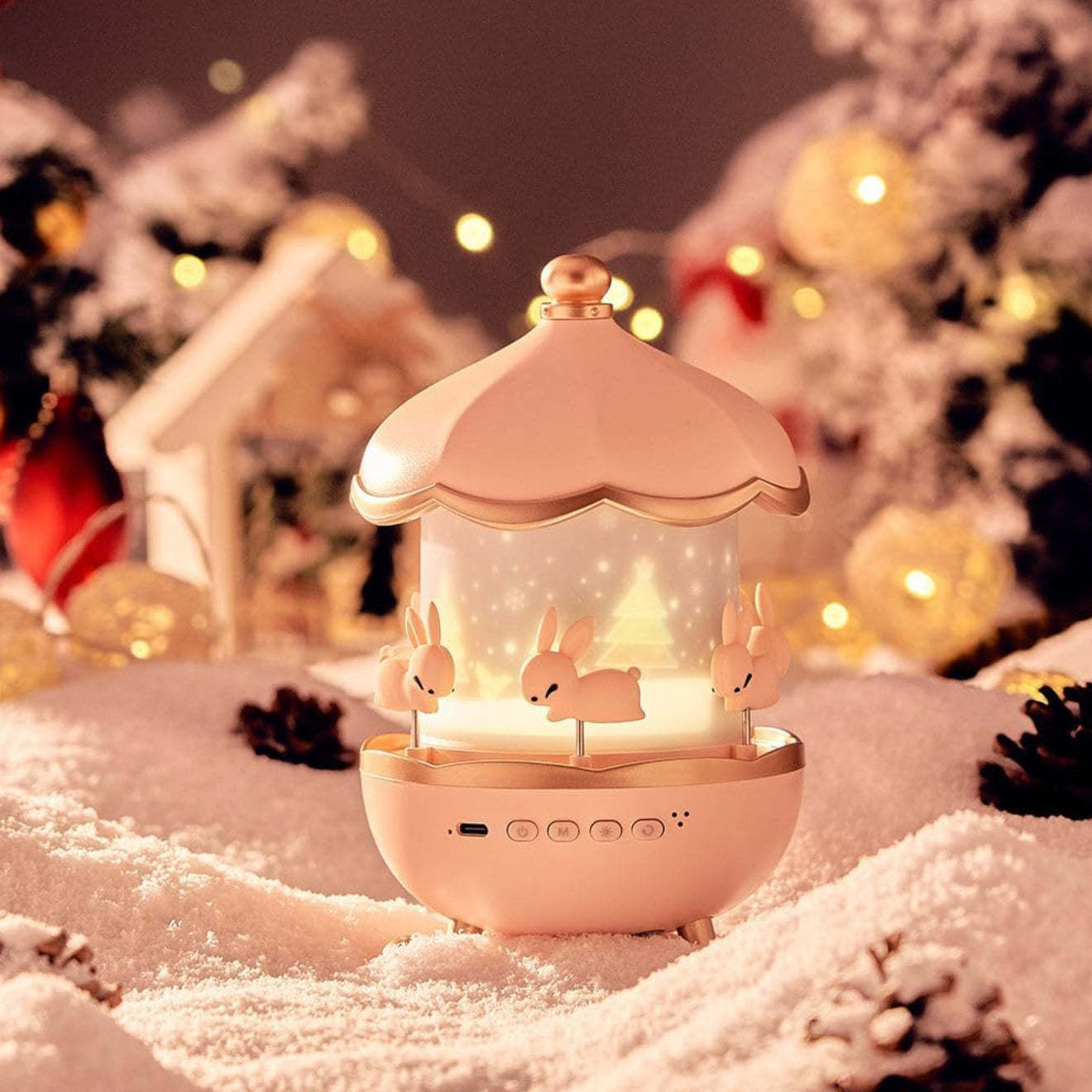 Cute Bunny Carousel Night Lamp – Soft LED Nursery Light, Rotating Rabbit Lamp for Kids & Home Décor