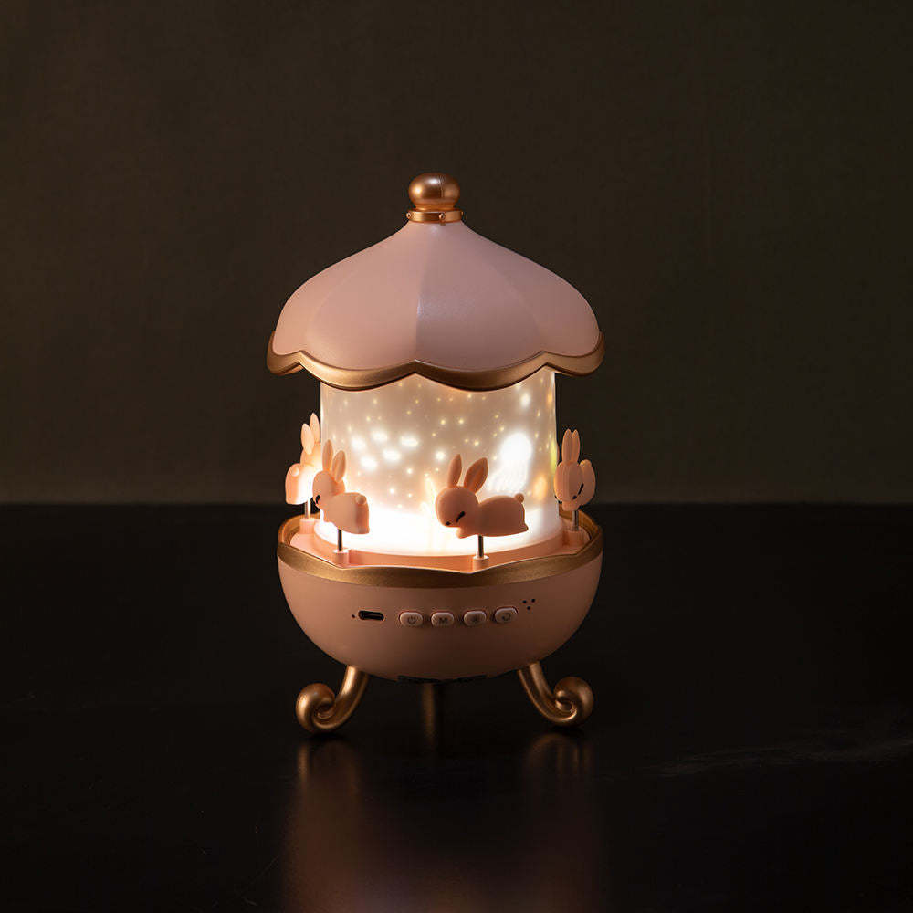 Cute Bunny Carousel Night Lamp – Soft LED Nursery Light, Rotating Rabbit Lamp for Kids & Home Décor