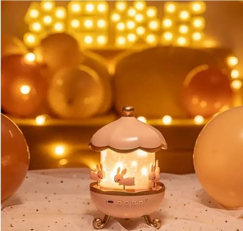 Cute Bunny Carousel Night Lamp – Soft LED Nursery Light, Rotating Rabbit Lamp for Kids & Home Décor