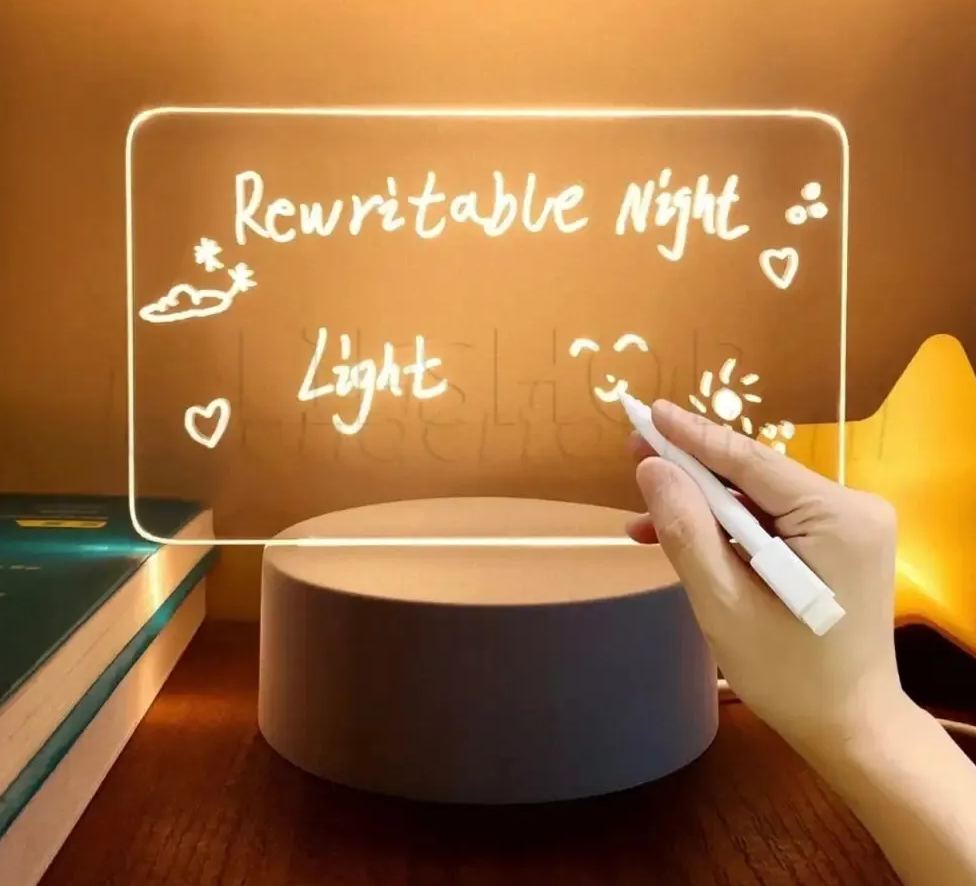 Acrylic LED Rewritable Night Light Board – Erasable & Reusable Message Lamp