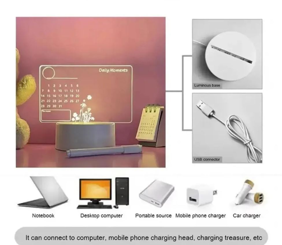 Acrylic LED Rewritable Night Light Board – Erasable & Reusable Message Lamp