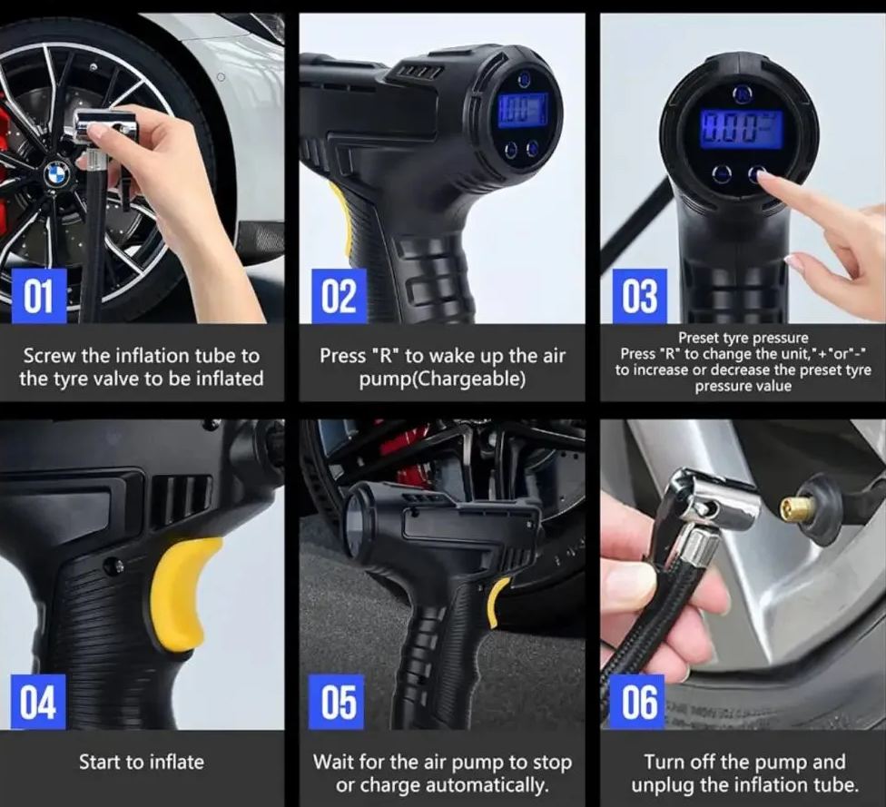 Premium Wireless Digital Tire Inflator with LCD Display – Fast Portable Air Pump