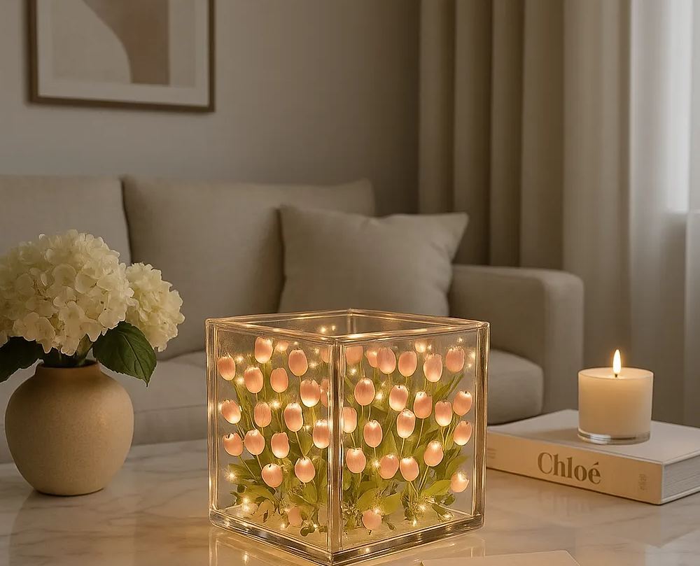 Luxury Tulip Cube Lamp – Decorative LED Flower Light for Home & Living