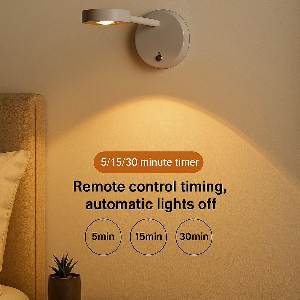 Luxury Modern Wall Reading Light with Remote Control Timer – 5/15/30 Minute Auto-Off LED Lamp