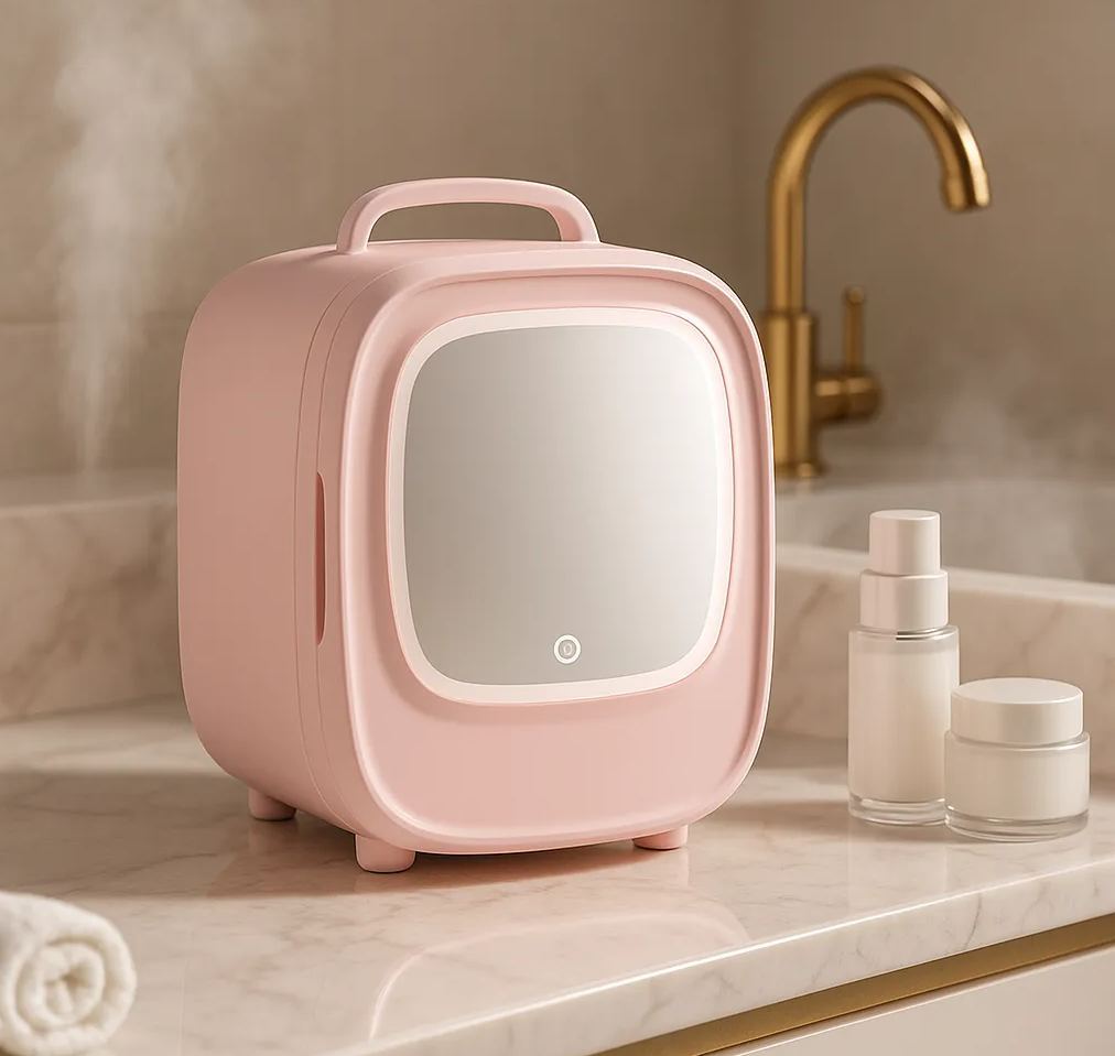 Mini Beauty Skincare Fridge with LED Mirror – Portable Cosmetic Refrigerator