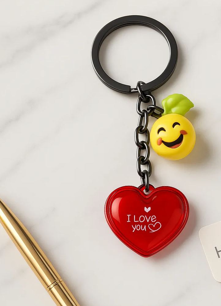 Cute Heart Love Keychain with Emoji Charm – I Love You Gift Accessory