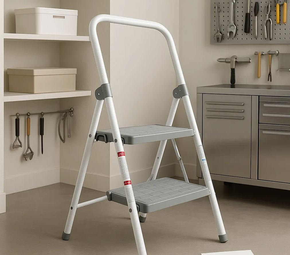 Premium 2-Step Folding Ladder for Home – Anti-Slip Wide Steps & Heavy-Duty Steel Frame