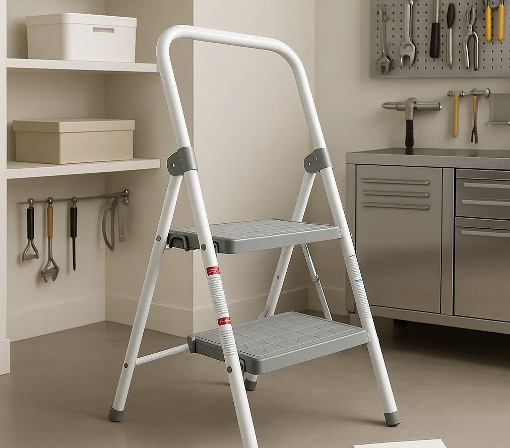 Premium 2-Step Folding Ladder for Home – Anti-Slip Wide Steps & Heavy-Duty Steel Frame