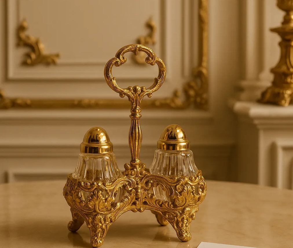 Luxury Gold Crystal Salt & Pepper Shaker Set – Victorian Style Seasoning Holder