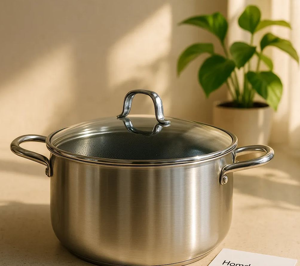 Premium Stainless Steel Cooking Pot with Glass Lid – Honeycomb Non-Stick Coating Deep Stockpot for Everyday Cooking