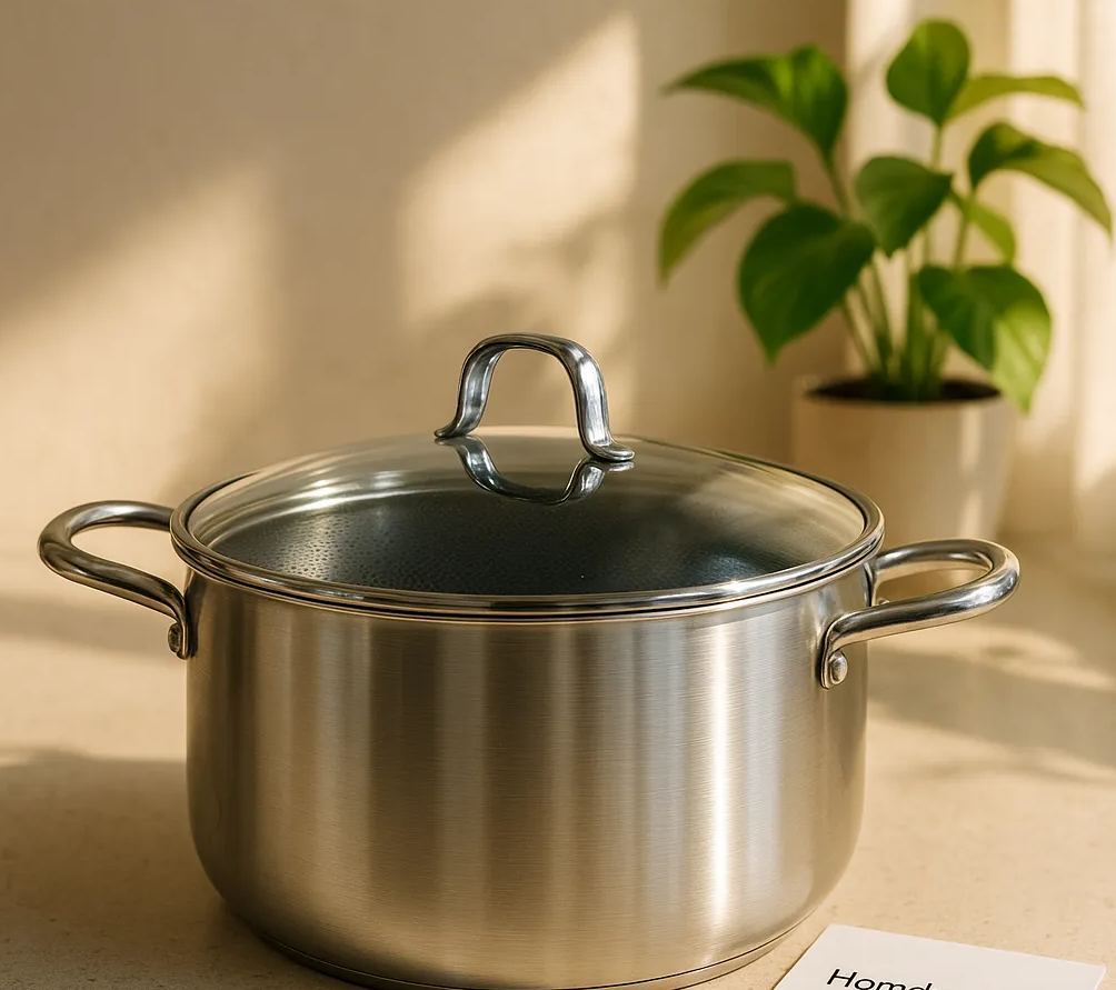 Premium Stainless Steel Cooking Pot with Glass Lid – Honeycomb Non-Stick Coating Deep Stockpot for Everyday Cooking