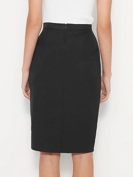 Womens Bodycon Pencil Skirt High Waist Button Split Front Knee Length Work Business Skirts