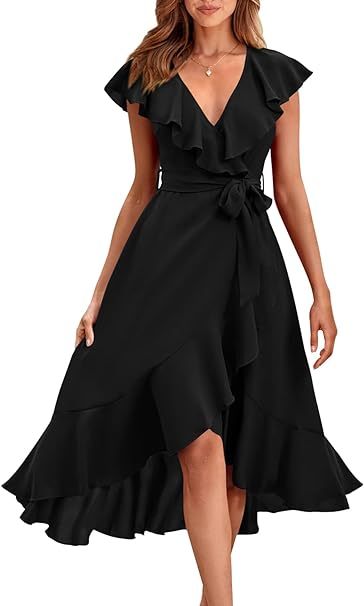 Women's 2024 Summer Wrap Maxi Dress Casual Boho Deep V Neck Short Sleeve Ruffle Hem Split Beach Long Dresses