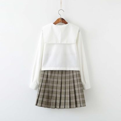 Womens Japanese School Girl JK Skirt Costume,Summer School Uniform Set,Sexy Sailor Cosplay Costumes,Halloween Uniform,Mini Plaid Skirt Shirt with Bow Tie