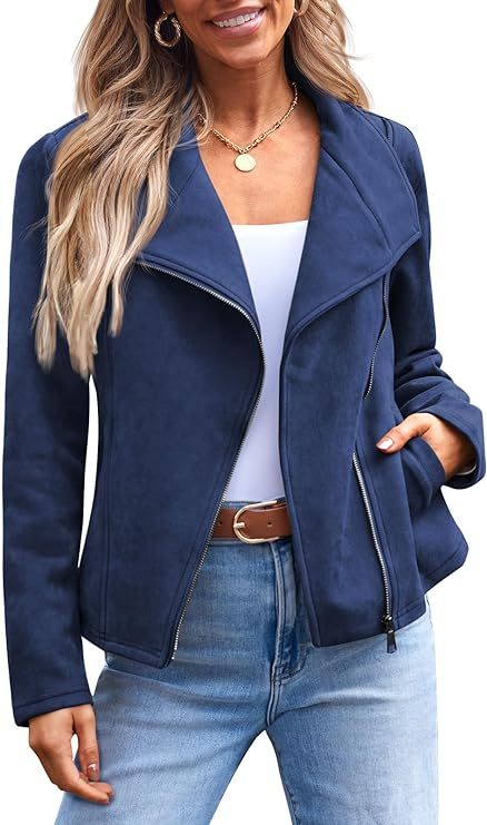 Womens Faux Leather Jackets Suede Fall Fashion  Outfits Winter Clothes Open Front Cropped Coat Outwear