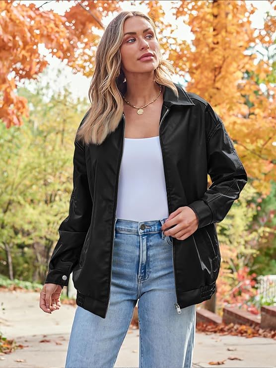 Women's Oversized Jackets, Leather Faux Motorcycle Plus Size Moto Biker Coat Fall Outfits Fashion Clothes 2024