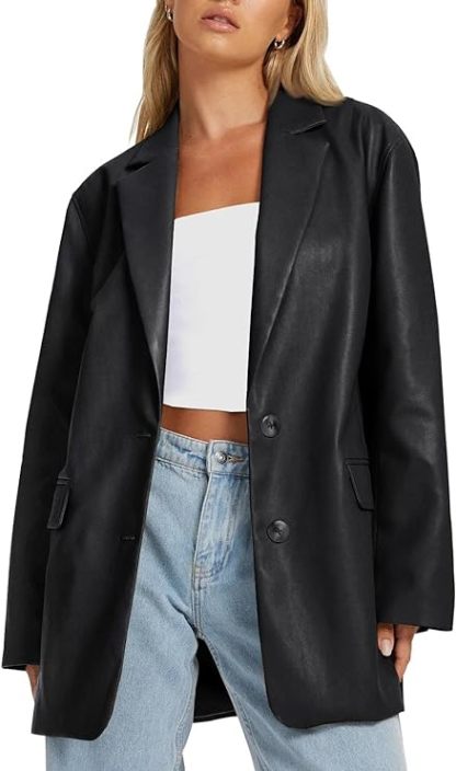 Womens Oversized Leather Faux Y2k Jackets Motorcycle Plus Size Moto Biker Coat Fall Outfits Fashion Clothes