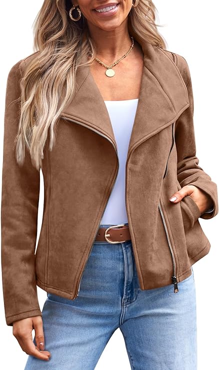 Womens Faux Leather Jackets Suede Fall Fashion  Outfits Winter Clothes Open Front Cropped Coat Outwear