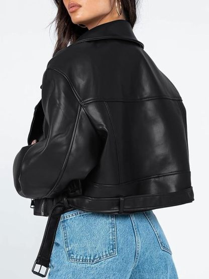 Women Leather Jackets Oversized Casual Winter Y2k Faux Zip Up Coats Bomber Motor Biker Fall Clothes  Trendy