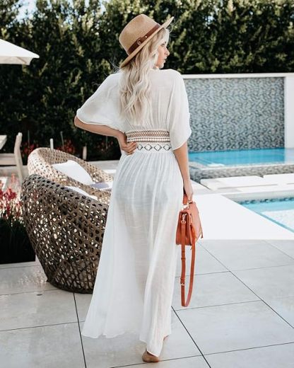 Summer Cotton Floral Long Kaftan Bohemian Kimono Beach Swimsuit Cover Up Maxi Dress for Women